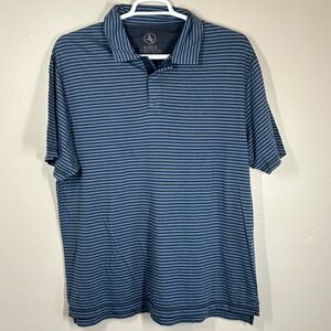 AIGLE Blue Navy Striped Polo Shirt XL Tencel Cotton Short Sleeve